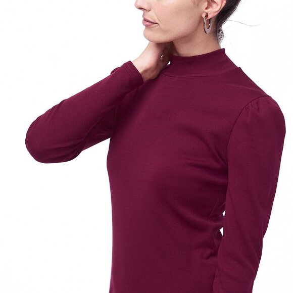 NWT J. Crew Ribbed Mockneck Puff Sleeve Turtleneck Top Pinot Noir | XXS - Picture 4 of 4